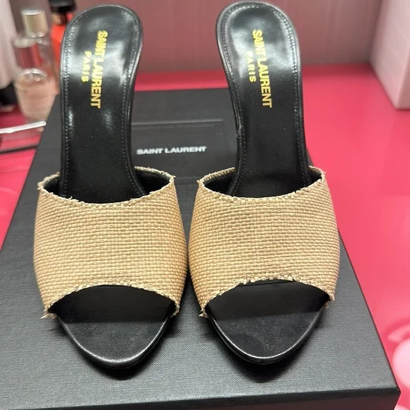 Saint Laurent la raffia and leather stiletto sandals - Picture 2 of 6